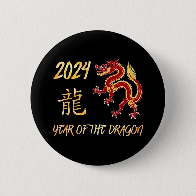 Badge Rond 5 Cm 2024 Année Du Dragon (Devant)