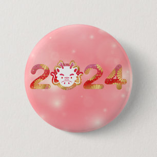 Badge Rond 5 Cm 2024, Nouvel An Chinois, Bouton Dragon