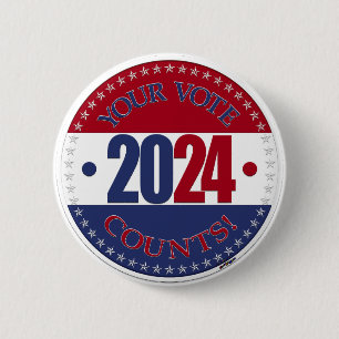 Badge Rond 5 Cm 2024 Rouge et Bleu Votre Vote Compte