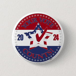 Badge Rond 5 Cm 2024 Votre Vote Compte Étoile Coche