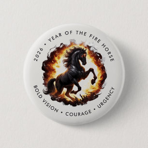 Badge Rond 5 Cm 2026 Année du Cheval de Feu Motivation