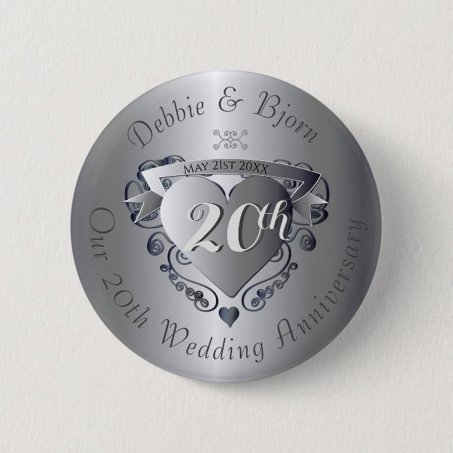 Badge Rond 5 Cm 20e anniversaire du Mariage Entendre l'emblème (Devant)