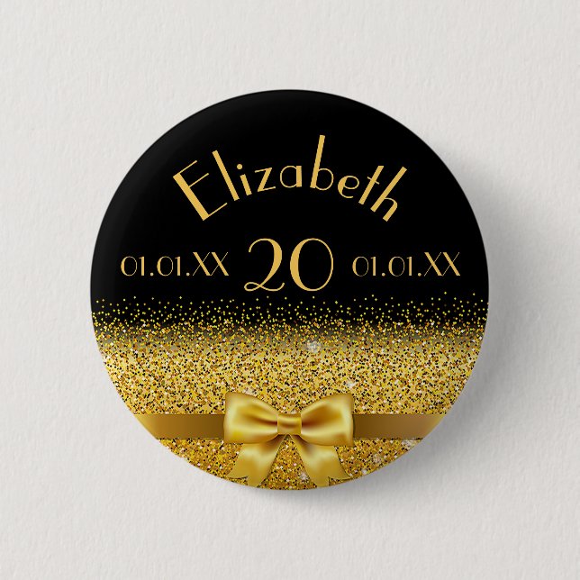Badge Rond 5 Cm 20e anniversaire noir or monogramme (Devant)