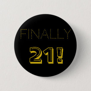 Badge Rond 5 Cm 21e fête d'anniversaire en or et noir