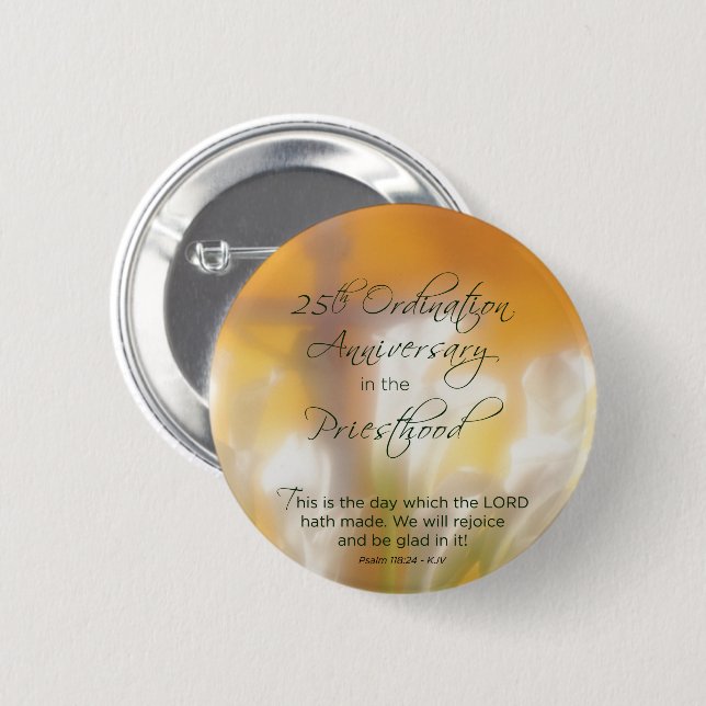 Badge Rond 5 Cm 25e anniversaire d'Ordination Prêtrise Lys (Devant & derrière)