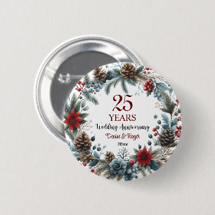 Badge Rond 5 Cm 25e anniversaire Mariage d'argent Elégant hiver