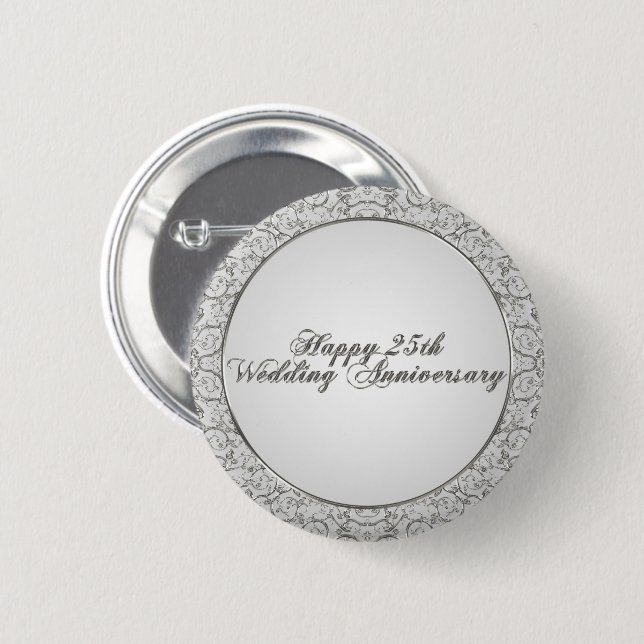 Badge Rond 5 Cm 25ème Bouton d'anniversaire de mariage (Devant & derrière)