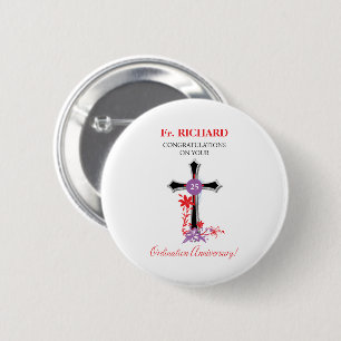 Badge Rond 5 Cm 25ème croix de noir d'anniversaire de