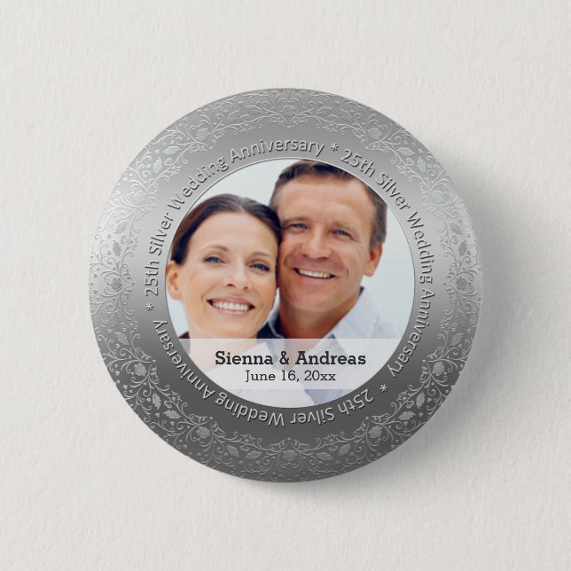Badge Rond 5 Cm 25ème Mariage d'argent avec une photo (Devant)