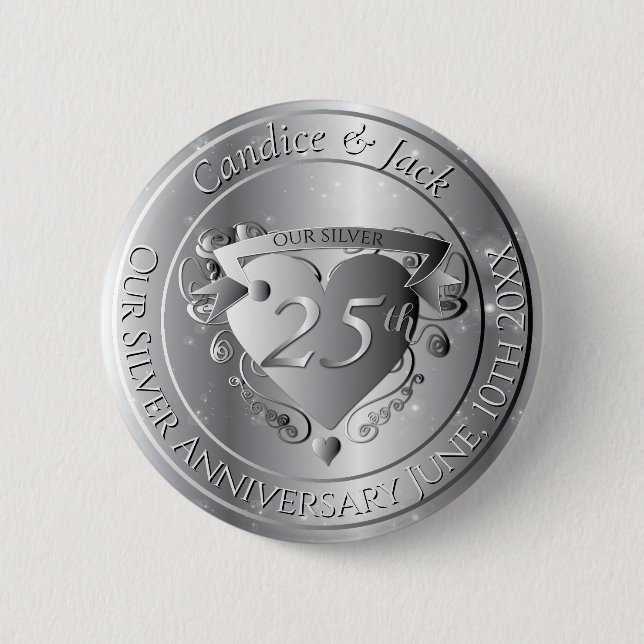 Badge Rond 5 Cm 25th Wedding Anniversary Silvery Heart (Devant)