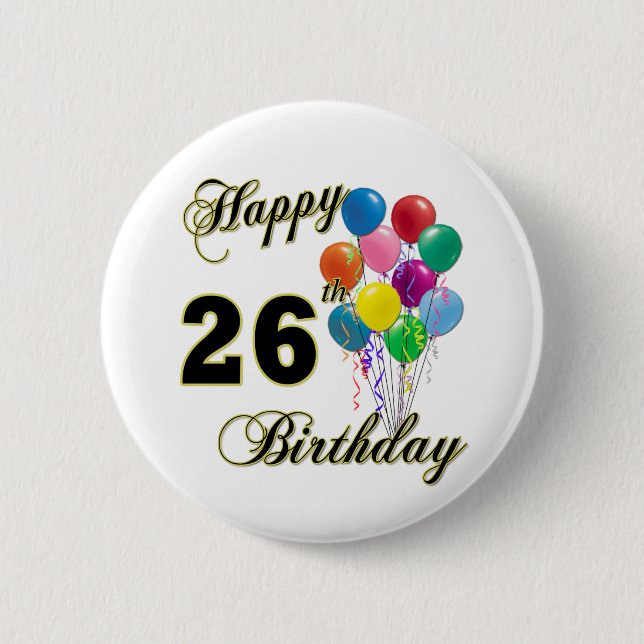 Badge Rond 5 Cm 26èmes cadeaux d'anniversaire heureux avec des (Devant)