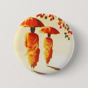 Badge Rond 5 Cm 2 moines bouddhistes laotiens