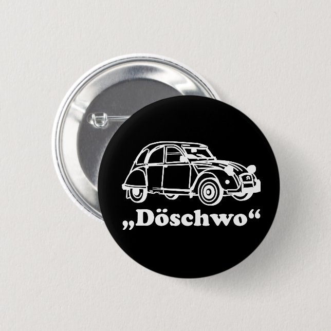 Badge Rond 5 Cm 2CV Suisse Döschwo Blanc Oldtimer Blueprint (Devant & derrière)