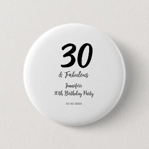 Badge Rond 5 Cm 30e anniversaire ajouter nom date année noir