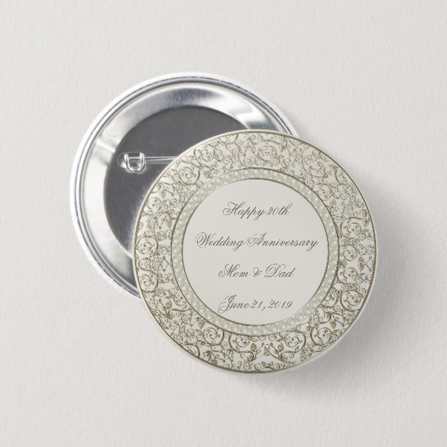 Badge Rond 5 Cm 30ème anniversaire de mariage de perle élégante (Devant & derrière)