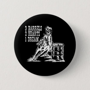 Badge Rond 5 Cm 3 Barils 2 Coeurs 1 Dream Barrel Racing