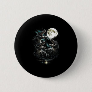 Badge Rond 5 Cm 3 crocodile hurlant lune style rétro vintage drôle