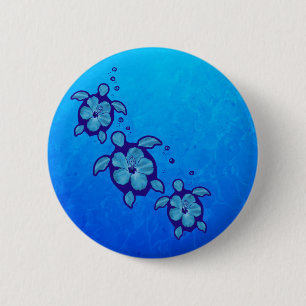 Badge Rond 5 Cm 3 tortues de Honu bleu