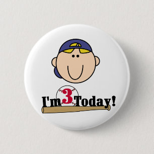 Badge Rond 5 Cm 3ème anniversaire de base-ball blond de garçon