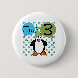 Badge Rond 5 Cm 3ème Anniversaire de pingouin