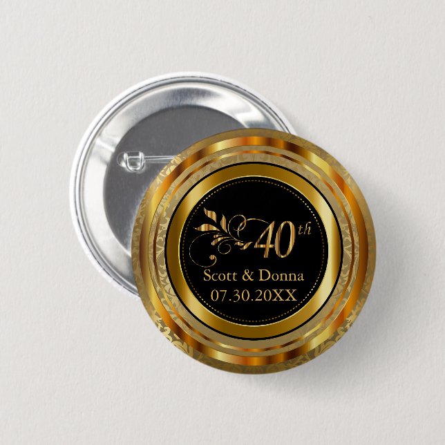 Badge Rond 5 Cm 40e anniversaire en or (Devant & derrière)