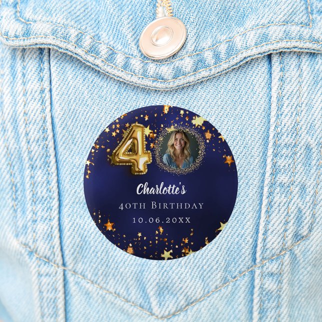 Badge Rond 5 Cm 40e anniversaire marine bleu or étoiles photo (Créateur téléchargé)