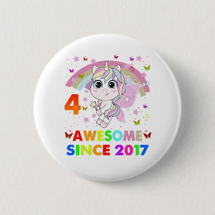 Badge Rond 5 Cm 4 Ans Unicorn 4e Anniversaire Girl Unicorn Part
