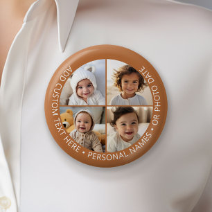 Badge Rond 5 Cm 4 Collage photo avec courbure Texte personnalisé a