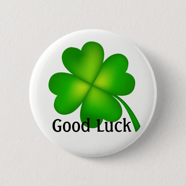 Badge Rond 5 Cm 4 feuilles de trèfle, Bonne chance ! (Devant)