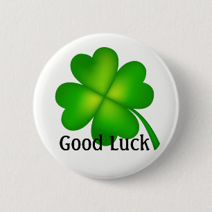 Badge Rond 5 Cm 4 feuilles de trèfle, bonne chance !