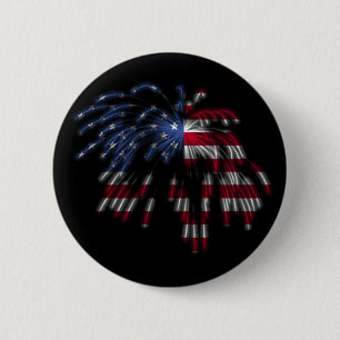 Badge Rond 5 Cm 4 juillet feux d'artifice et le drapeau américain