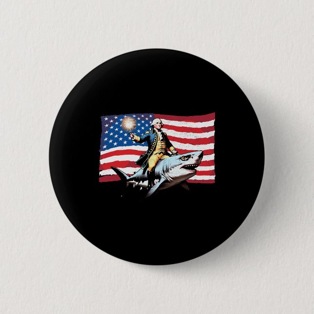 Badge Rond 5 Cm 4 juillet George Washington équitation Shark Ameri (Devant)