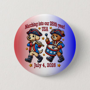 Badge Rond 5 Cm 4 juillet USA 250e anniversaire Semiquincentenaire