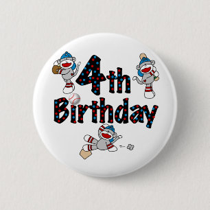 Badge Rond 5 Cm 4e anniversaire de baseball de singe de soq
