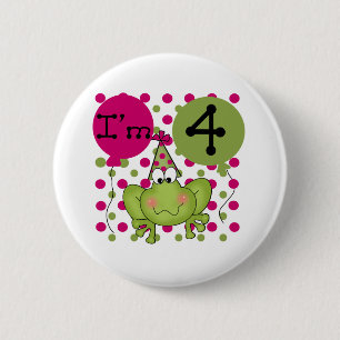 Badge Rond 5 Cm 4ème anniversaire de grenouille rose