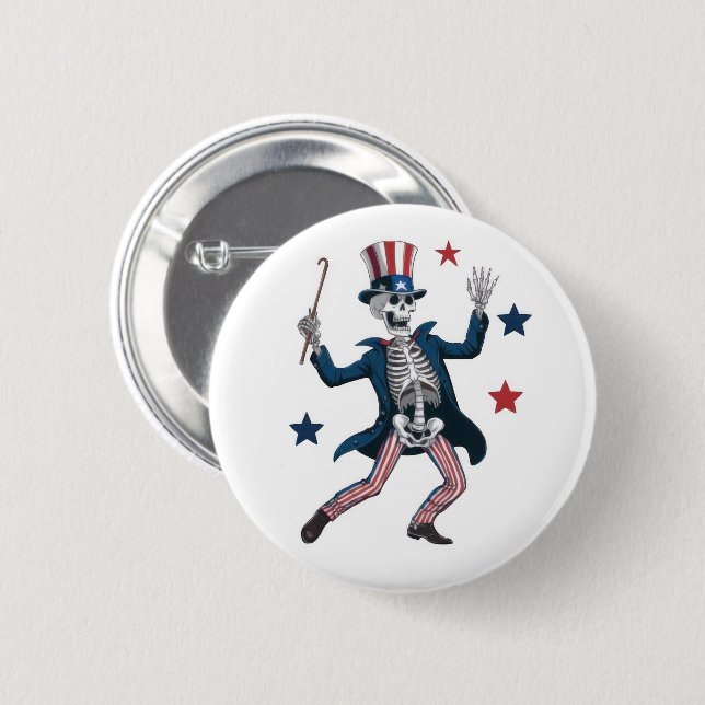 Badge Rond 5 Cm 4th of July Dancing Skeleton (Devant & derrière)