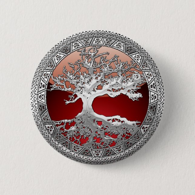 Badge Rond 5 Cm [500] Arbre Celtique de Vie [Argent] (Devant)