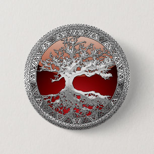 Badge Rond 5 Cm [500] Arbre Celtique de Vie [Argent]