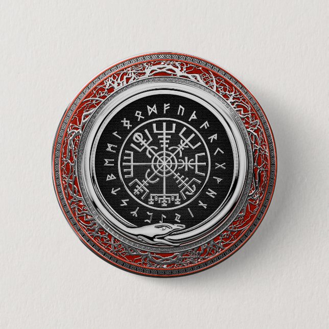 Badge Rond 5 Cm [500] Boussole runique magique argentée de (Devant)