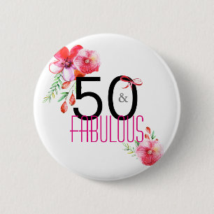 Badge Rond 5 Cm 50 et cinquantième fête d'anniversaire élégante