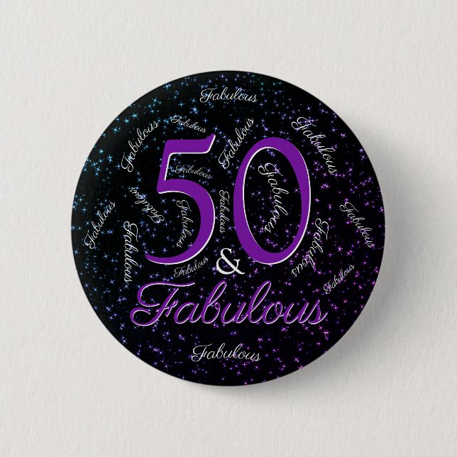 Badge Rond 5 Cm 50 Et Fabuleux Anniversaire Glam Purple Black Élég (Devant)