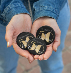 Badge Rond 5 Cm 50 et Fabulous Gold Personnalisé fête d'anniversai