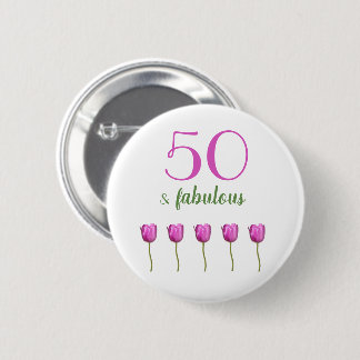 Badge Rond 5 Cm 50 et tulipe magenta fabuleuse du bouton |