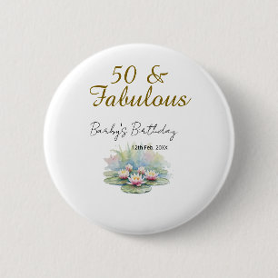 Badge Rond 5 Cm 50 & fabuleux lotus d'eau lily aquarelle