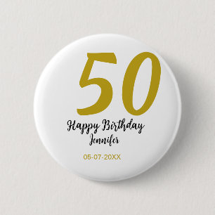 Badge Rond 5 Cm 50e anniversaire ajouter nom date année noire modè