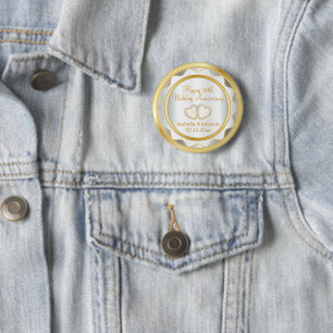 Badge Rond 5 Cm 50e anniversaire de l'Mariage White & Gold