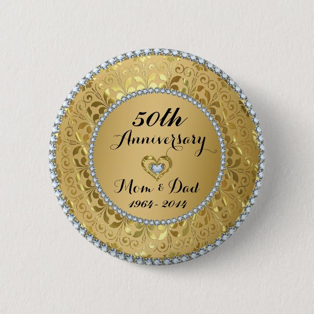 Badge Rond 5 Cm 50e anniversaire du Mariage Diamonds & Gold (Devant)