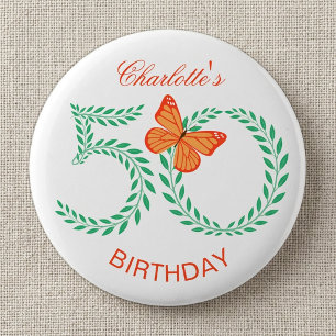 Badge Rond 5 Cm 50e Anniversaire Élégante Végétation Botanique Pap