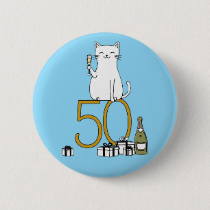 Badge Rond 5 Cm 50e anniversaire fêtes de chat 50 ans cinquante