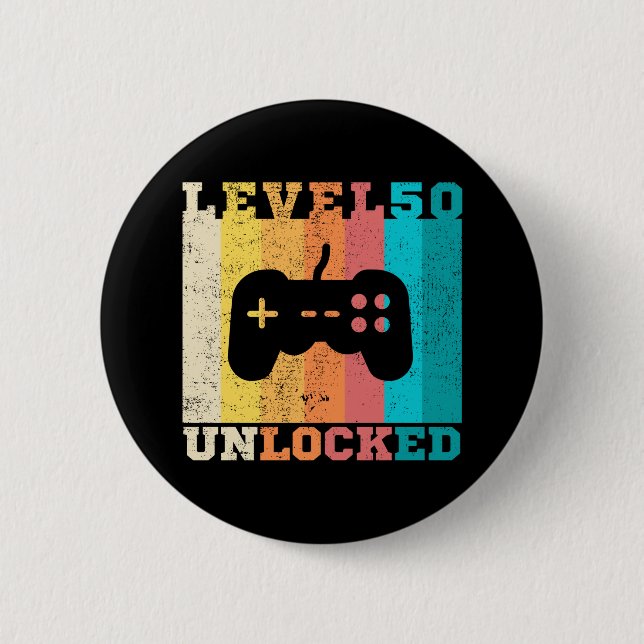Badge Rond 5 Cm 50e anniversaire niveau 50 déverrouillé (Devant)